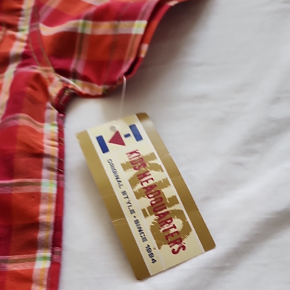 Kids Headquarters Red and White Plaid Button Down Shirt - Picture 3 of 6